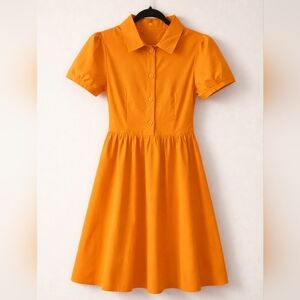 Spring Orange Cotton Fit & Flare Tiered Dress | Puff Sleeve | Cottagecore Size M